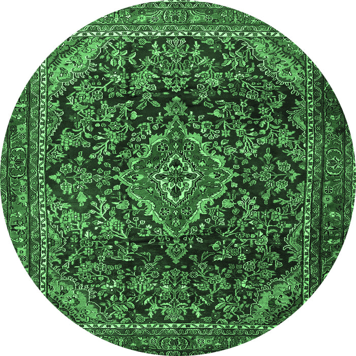 Round Machine Washable Persian Emerald Green Traditional Area Rugs, wshtr2873emgrn
