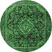 Round Machine Washable Persian Emerald Green Traditional Area Rugs, wshtr2873emgrn