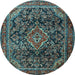 Round Machine Washable Persian Light Blue Traditional Rug, wshtr2873lblu