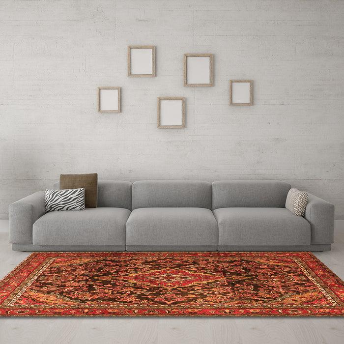 Machine Washable Persian Orange Traditional Area Rugs in a Living Room, wshtr2873org