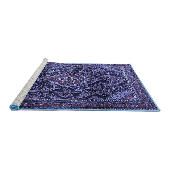 Sideview of Machine Washable Persian Blue Traditional Rug, wshtr2873blu