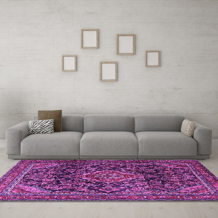 Machine Washable Persian Purple Traditional Area Rugs in a Living Room, wshtr2873pur