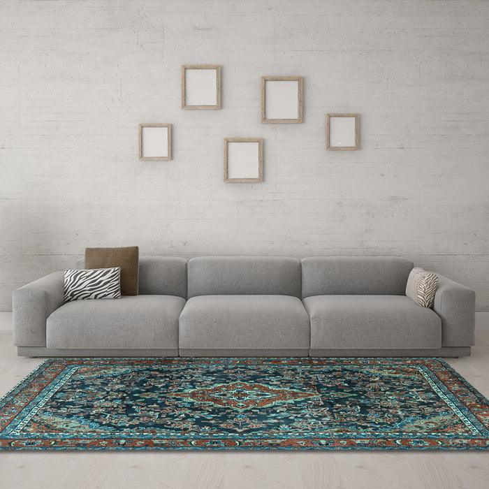 Machine Washable Persian Light Blue Traditional Rug in a Living Room, wshtr2873lblu