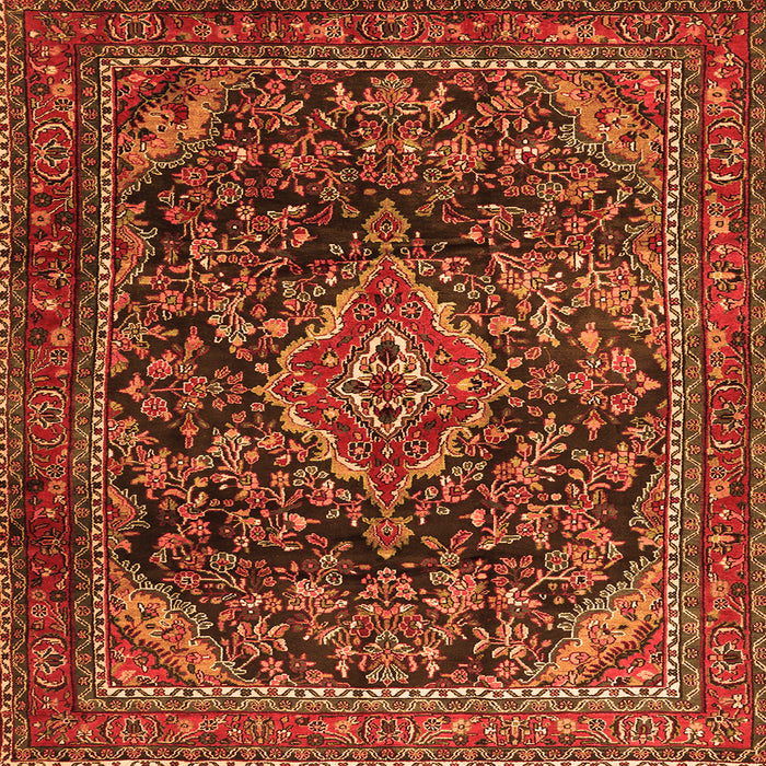 Round Machine Washable Persian Orange Traditional Area Rugs, wshtr2873org
