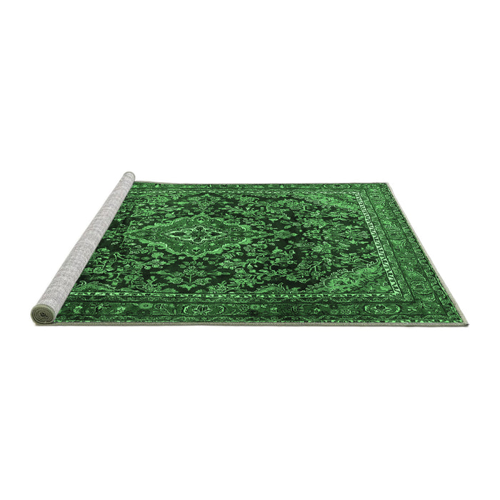 Sideview of Machine Washable Persian Emerald Green Traditional Area Rugs, wshtr2873emgrn