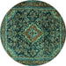 Round Machine Washable Persian Turquoise Traditional Area Rugs, wshtr2873turq