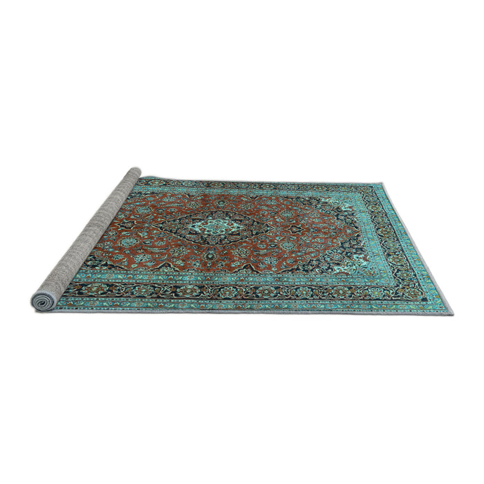 Sideview of Machine Washable Medallion Light Blue Traditional Rug, wshtr2874lblu