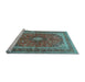 Sideview of Machine Washable Medallion Light Blue Traditional Rug, wshtr2874lblu