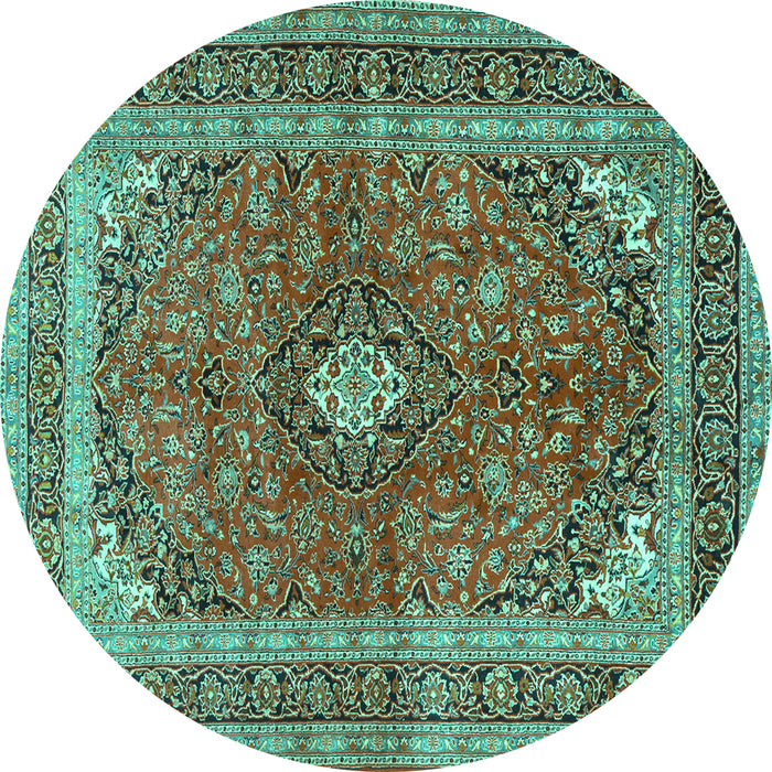 Round Medallion Turquoise Traditional Rug, tr2874turq