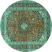 Round Medallion Turquoise Traditional Rug, tr2874turq