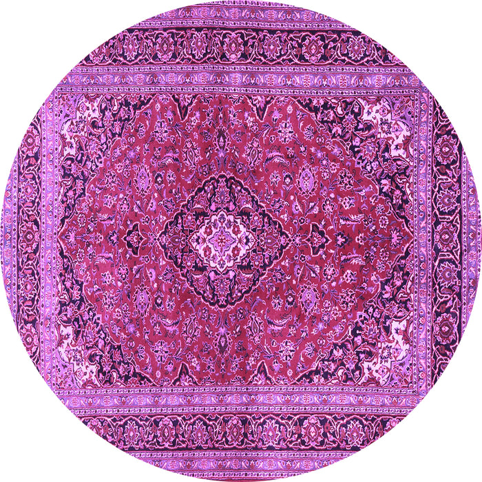 Round Machine Washable Medallion Purple Traditional Area Rugs, wshtr2874pur