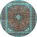 Round Medallion Light Blue Traditional Rug, tr2874lblu