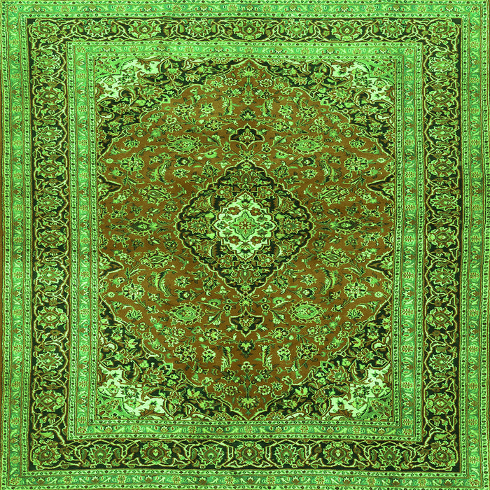 Round Machine Washable Medallion Green Traditional Area Rugs, wshtr2874grn