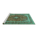 Sideview of Machine Washable Medallion Turquoise Traditional Area Rugs, wshtr2874turq