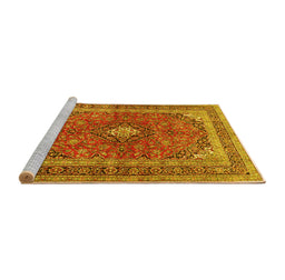 Sideview of Machine Washable Medallion Yellow Traditional Rug, wshtr2874yw