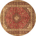 Round Medallion Brown Traditional Rug, tr2874brn