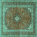 Square Medallion Turquoise Traditional Rug, tr2874turq