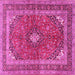 Square Machine Washable Medallion Pink Traditional Rug, wshtr2874pnk