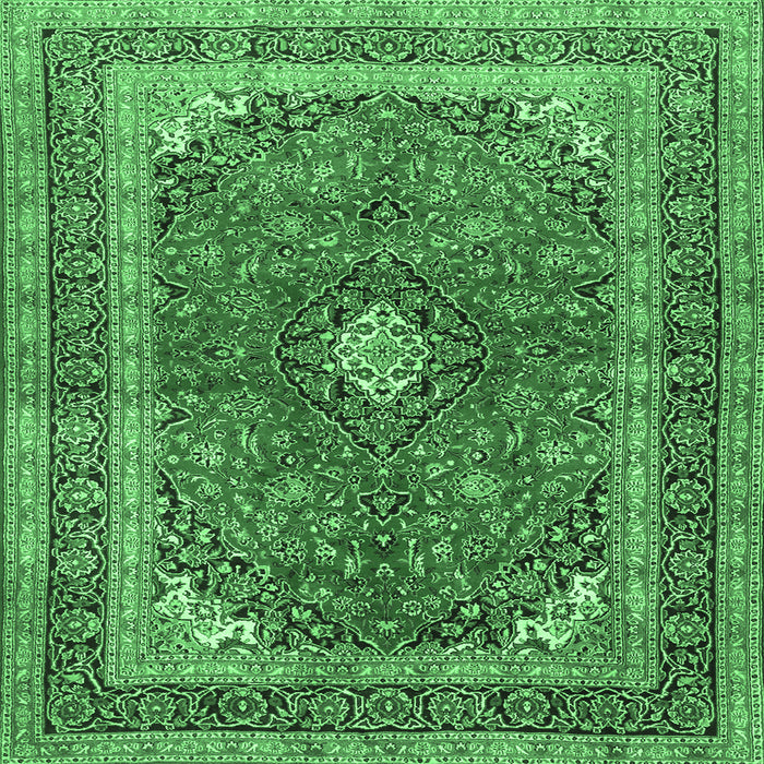 Square Machine Washable Medallion Emerald Green Traditional Area Rugs, wshtr2874emgrn