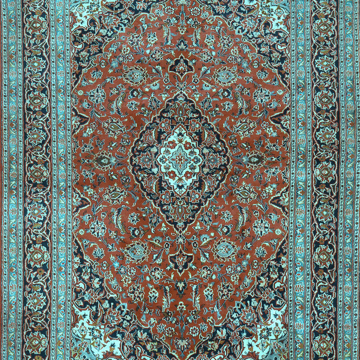 Machine Washable Medallion Light Blue Traditional Rug, wshtr2874lblu