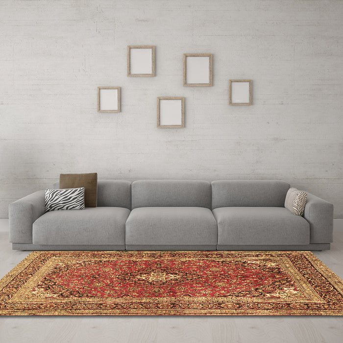 Machine Washable Medallion Brown Traditional Rug in a Living Room,, wshtr2874brn