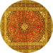 Round Medallion Yellow Traditional Rug, tr2874yw