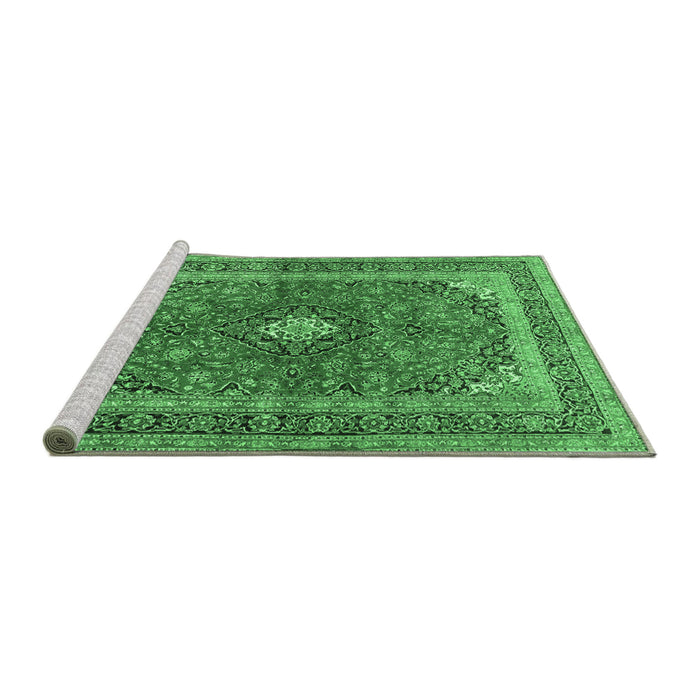 Sideview of Machine Washable Medallion Emerald Green Traditional Area Rugs, wshtr2874emgrn