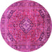 Round Machine Washable Medallion Pink Traditional Rug, wshtr2875pnk