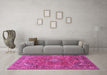 Machine Washable Medallion Pink Traditional Rug in a Living Room, wshtr2875pnk