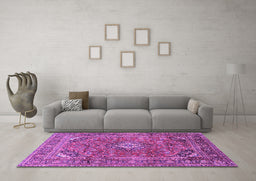 Machine Washable Medallion Purple Traditional Area Rugs in a Living Room, wshtr2875pur