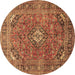 Round Medallion Brown Traditional Rug, tr2875brn