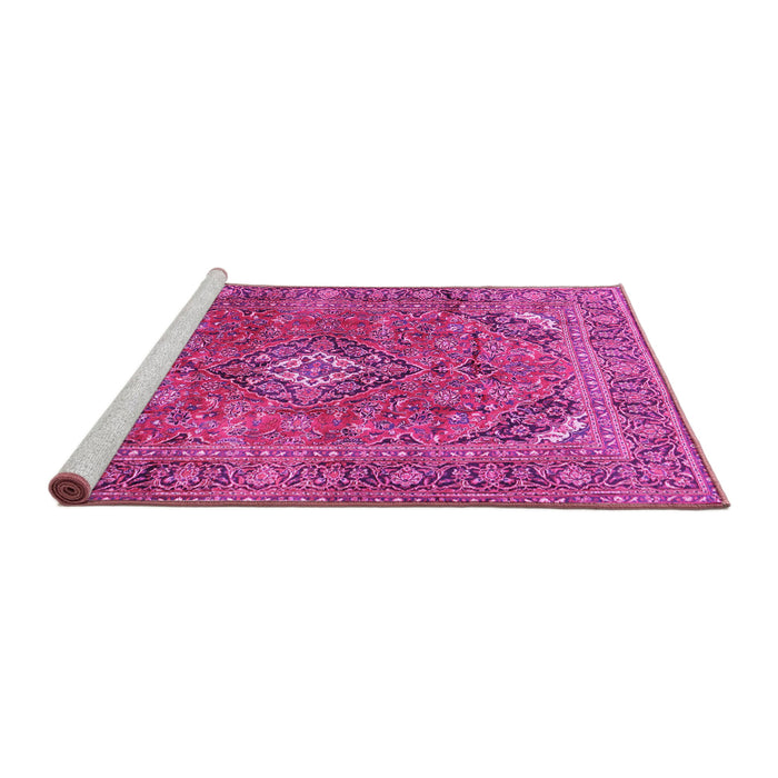 Sideview of Machine Washable Medallion Pink Traditional Rug, wshtr2875pnk
