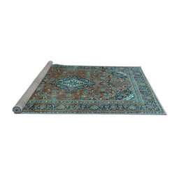 Sideview of Machine Washable Medallion Light Blue Traditional Rug, wshtr2875lblu