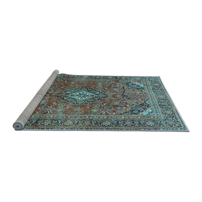 Sideview of Machine Washable Medallion Light Blue Traditional Rug, wshtr2875lblu
