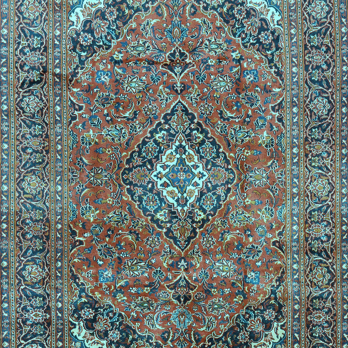 Machine Washable Medallion Light Blue Traditional Rug, wshtr2875lblu