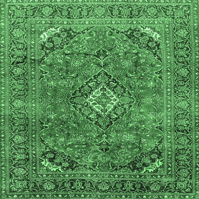 Square Machine Washable Medallion Emerald Green Traditional Area Rugs, wshtr2875emgrn