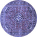 Round Machine Washable Medallion Blue Traditional Rug, wshtr2875blu