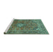 Sideview of Machine Washable Medallion Turquoise Traditional Area Rugs, wshtr2875turq