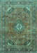 Machine Washable Medallion Turquoise Traditional Area Rugs, wshtr2875turq