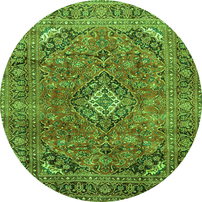Square Medallion Green Traditional Rug, tr2875grn