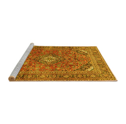 Sideview of Machine Washable Medallion Yellow Traditional Rug, wshtr2875yw