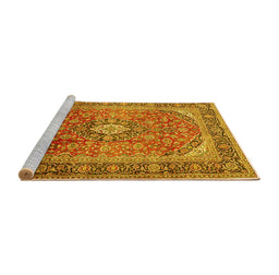 Sideview of Machine Washable Medallion Yellow Traditional Rug, wshtr2876yw