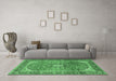 Machine Washable Medallion Emerald Green Traditional Area Rugs in a Living Room,, wshtr2876emgrn