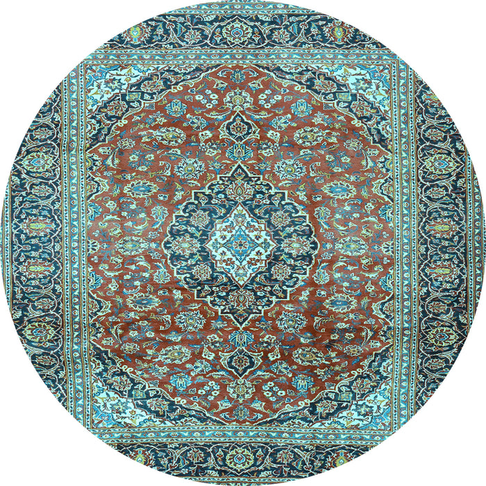 Round Medallion Light Blue Traditional Rug, tr2876lblu