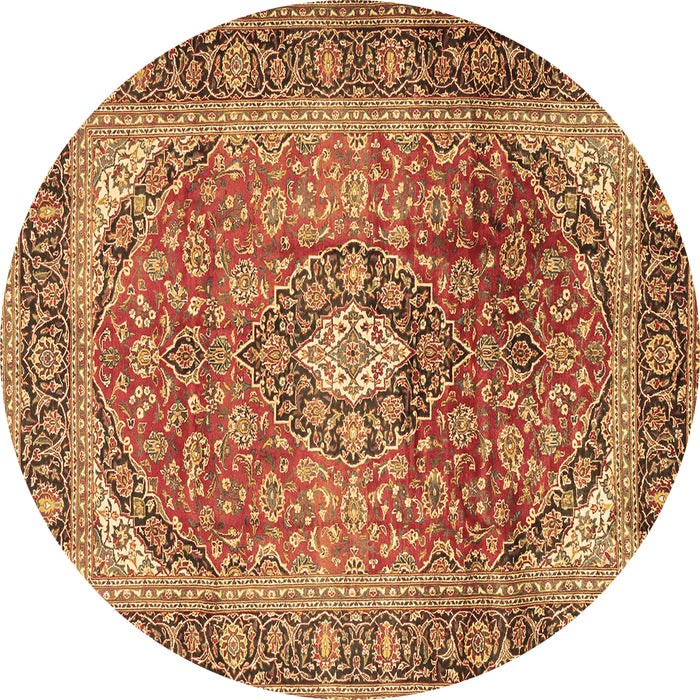 Round Machine Washable Medallion Brown Traditional Rug, wshtr2876brn