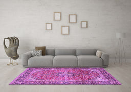 Machine Washable Medallion Purple Traditional Area Rugs in a Living Room, wshtr2876pur