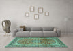 Machine Washable Medallion Turquoise Traditional Area Rugs in a Living Room,, wshtr2876turq