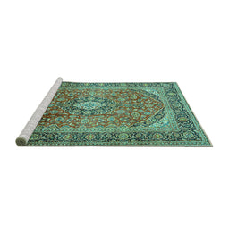 Sideview of Machine Washable Medallion Turquoise Traditional Area Rugs, wshtr2876turq
