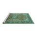 Sideview of Machine Washable Medallion Turquoise Traditional Area Rugs, wshtr2876turq