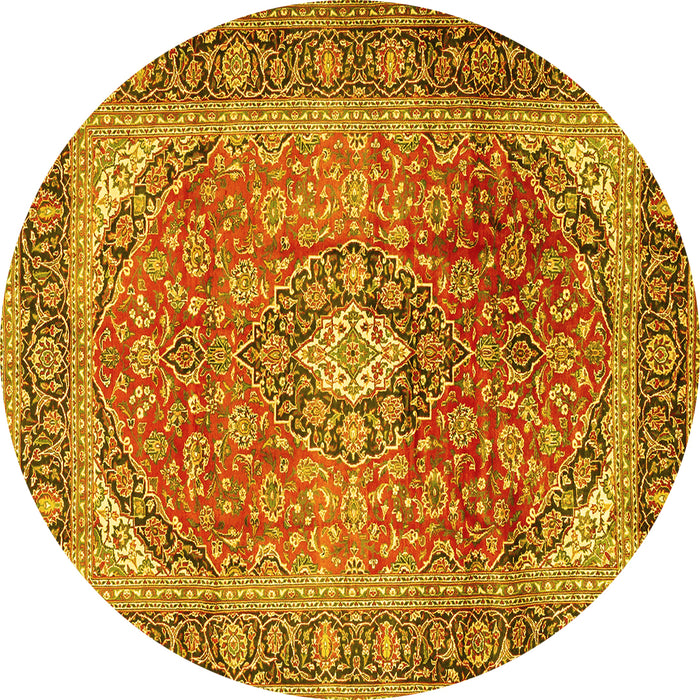 Round Medallion Yellow Traditional Rug, tr2876yw